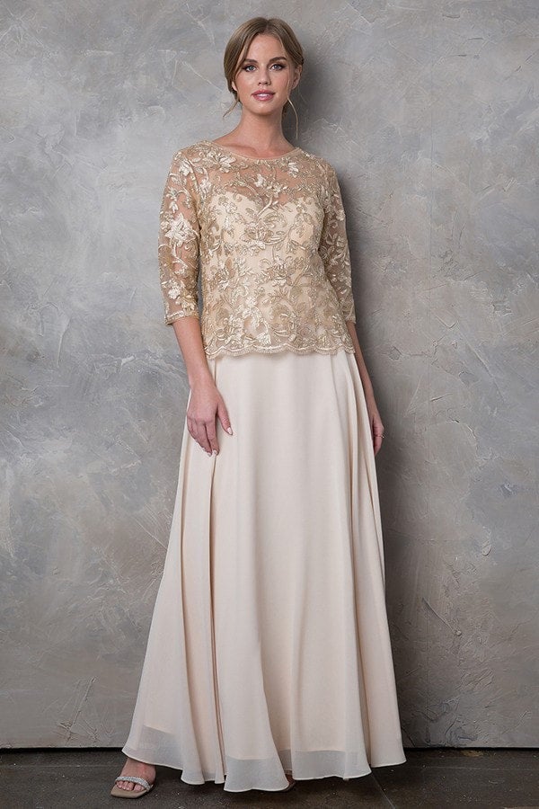 cream mother of the bride dresses Steel Blue 2026 Dress A-Line Charmeuse Tea-Length 3/4 Sleeve Color 77E33 (Champagne, L)